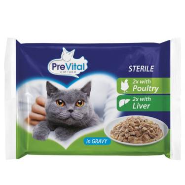 Pungă pentru pisici sterilizate și castrate, carne de pasăre, ficat 100 g (pachet de 4)