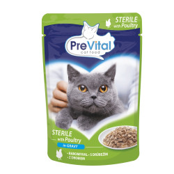 PreVital hrană sterilă pentru pisici cu carne de pasăre în pliculeț cu sos, pliculeț de 100 g