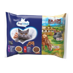 Prevital Farm Selection Hrană pentru pisici cu carne de vită și curcan în sos, pungă de 85 g (pachet de 4)