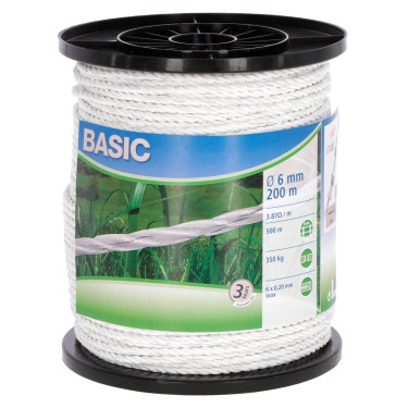 Sfoară gard electric BASIC 200 m, 6 mm, albă, oțel inoxidabil 6 x 0,20 mm