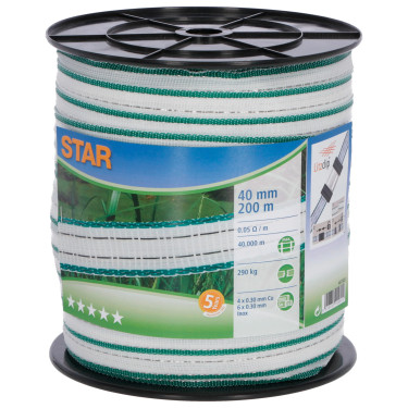 Bandă pentru gard electric Star 200 m, 40 mm, alb-verde