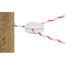 Izolator din plastic alb tip „ou” pentru întindere și colț