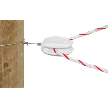Izolator din plastic alb tip „ou” pentru întindere și colț