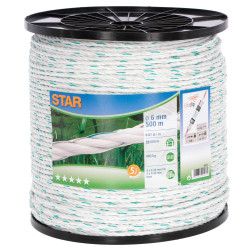 Frânghie pentru gard electric Star 500 m, alb-verde, Ø 6 mm