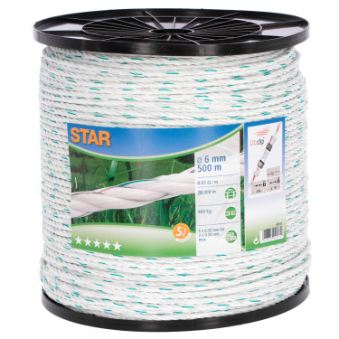 Frânghie pentru gard electric Star 500 m, alb-verde, Ø 6 mm
