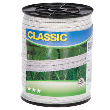 Bandă gard electric Classic 200 m, 20 mm, albă, 4×0,2 + 2×0,3 Niro