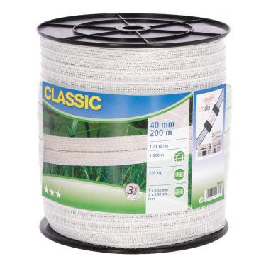 Bandă pentru gard electric Classic 200 m, 40 mm, albă, 9×0,2 + 4×0,3 Niro