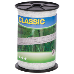 Bandă pentru gard electric Classic 200 m, 10 mm, albă, 2×0,2 + 2×0,3 Niro