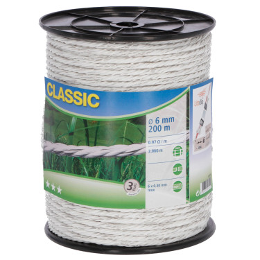 Sfoară pentru gard electric Classic 200 m, Ø 6 mm, albă, 6 × 0,40 Niro