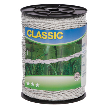 Fir pentru gard electric Classic (polywire) 400 m, alb, 9 × 0,20 Niro