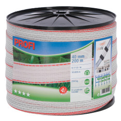 Bandă gard electric PROFI 40 mm, 200 m, 11 × 0,30 TriC, alb/roșu