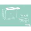 Kerbl rezervor de hrană din plastic ecologic, cu două boluri incluse, 54 x 30 x 39,5 cm 