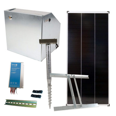 Set de bază pentru gard solar cu cutie de siguranță, controler de 15 A, panou de 200 W, consolă
